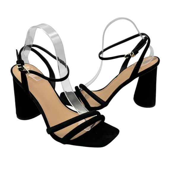 Sam Edelman Kia Black Suede Leather Sculptural Heel Ankle Strap Open Toe Sandals - Picture 1 of 11
